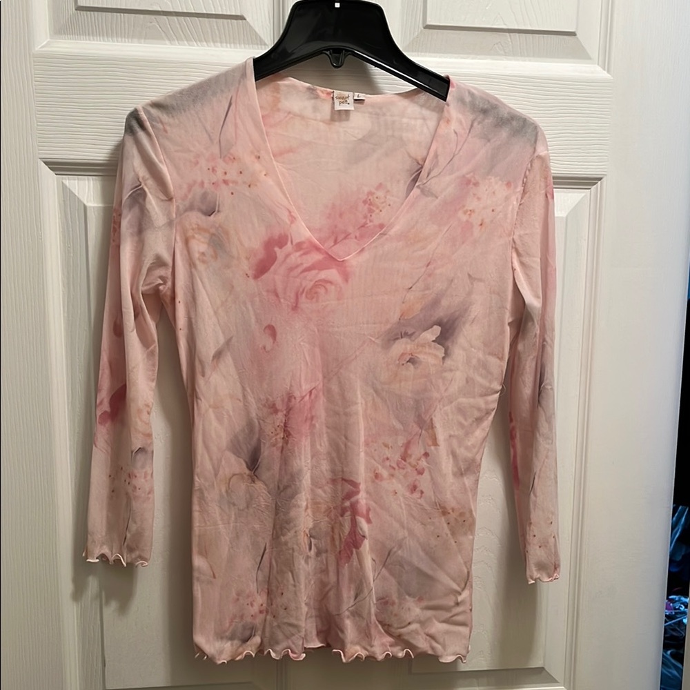 NWOT Sweet Pea Pink and Cream Mesh Top, large